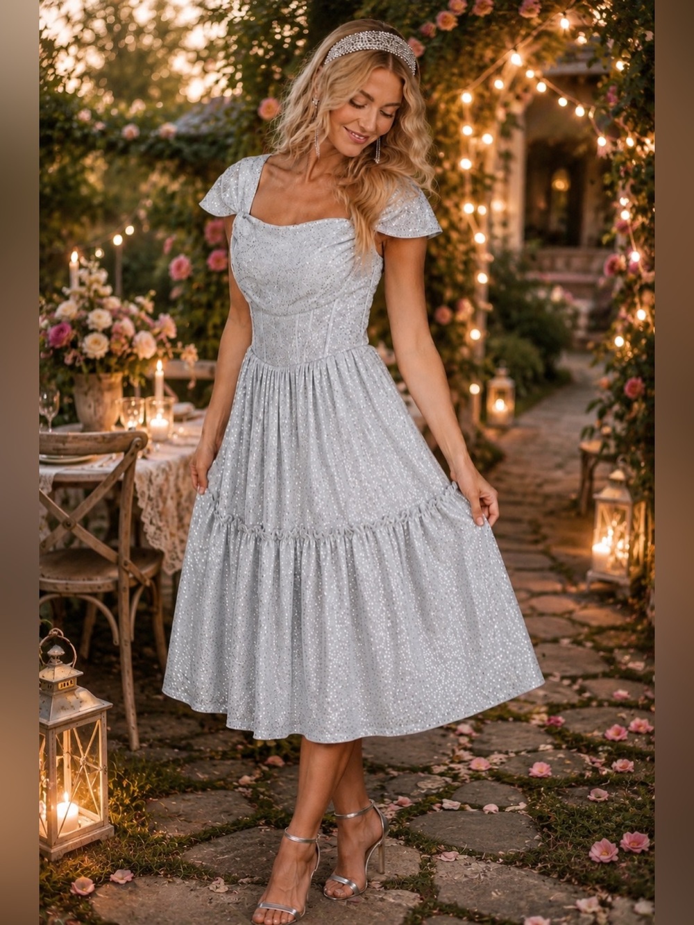 Ivy City Co I feel pretty sequence silver whimsical dress NEW 8